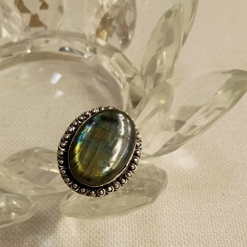 Labradorite Oval Silver Ring - Blue Green NEW!